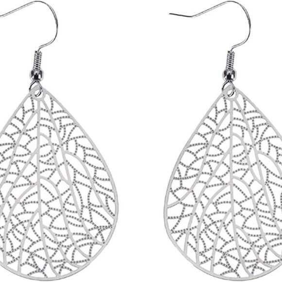 Jewelry - Teardrop Filigree Earrings For Women, Dangle Drop Earrings Trendy Leaf Earrings